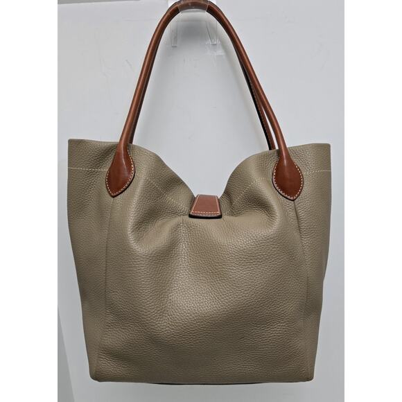 Dooney and Bourke Pebble Grain Logo Lock Tote Shoulder Purse Bag Taupe/Elephant - Picture 5 of 15